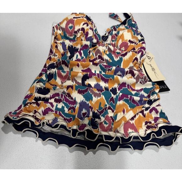 GOTTEX PROFILE Tankini Top Size 8 Echo Halter Neck Multicolor Ruffled Hem Beach - Picture 4 of 9